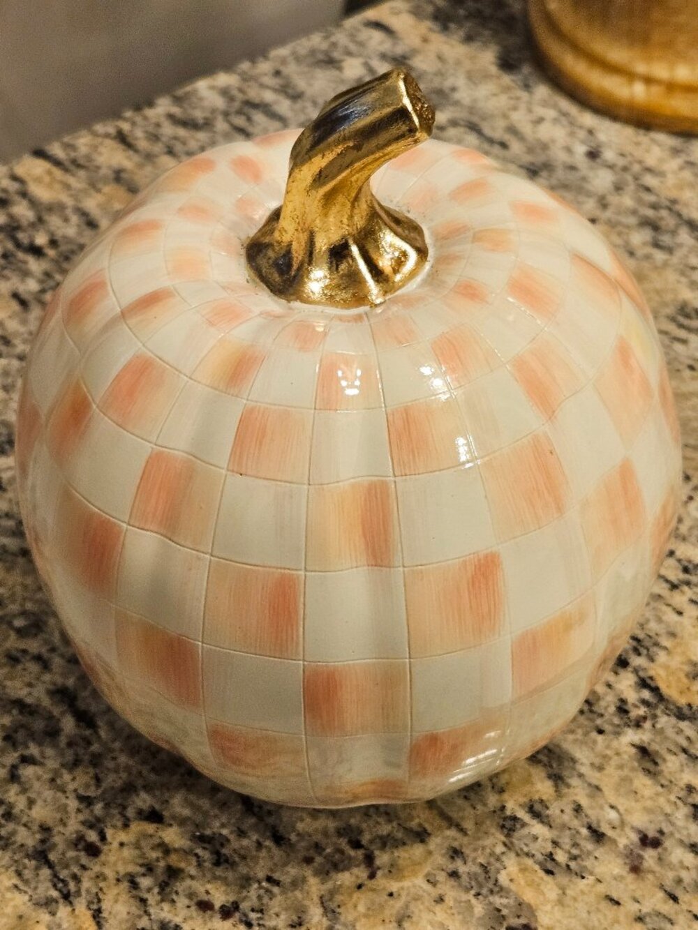 MACKENZIE CHILDS FAIRYTALE PINK ROSY CHECK HALLOWEEN THANKSGIVING SMALL PUMPKIN